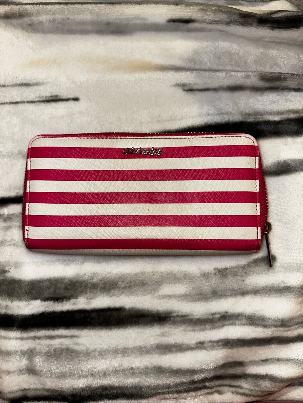 Olivia + Joy Pink and White Striped Zip-Around Wallet